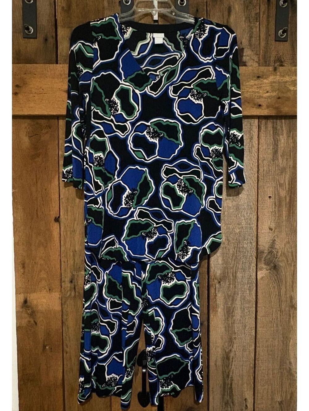 Chico's Women's Two-Piece Set with Blue, Green, and Black Abstract Size 0 & 1